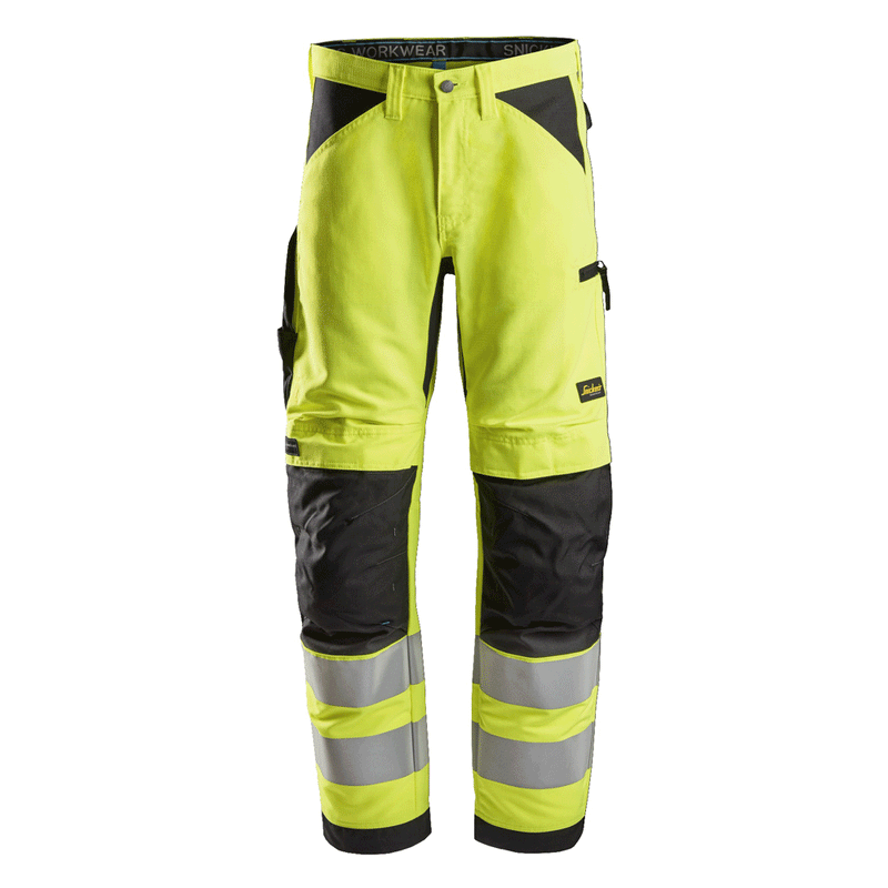 Snickers 6332 LiteWork, Hi-Vis Work Trousers+ Cl2 Yellow 31" Waist 35" Leg - Snickers Size 146