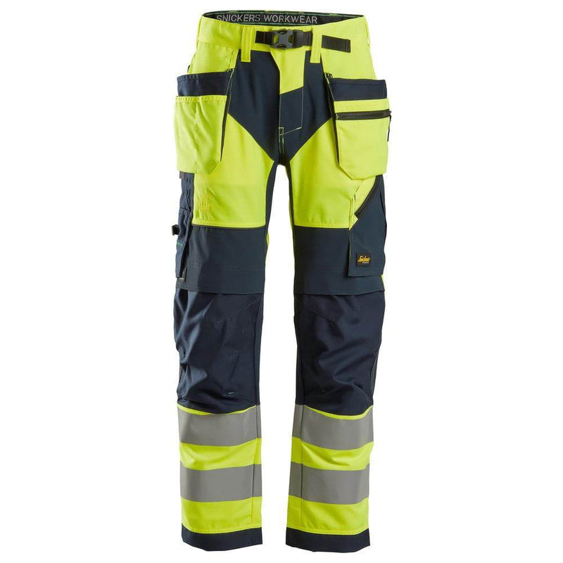 Snickers 6932 FlexiWork Hi-Vis Work Trousers Holster Pockets CL2