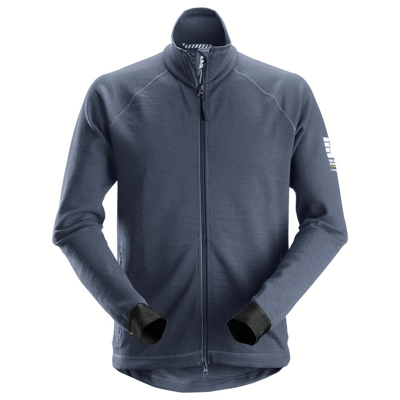 Snickers 8019 AllroundWork, Midlayer Wool Full Zip Jacket Dark Blue Melange Large