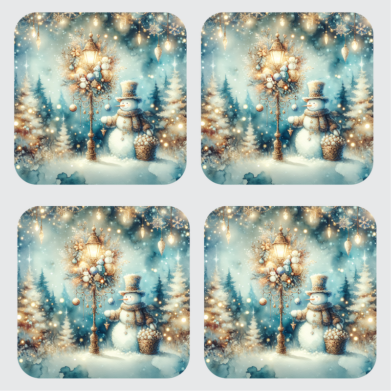 Blue Snowman Traditional Coaster Set of 4