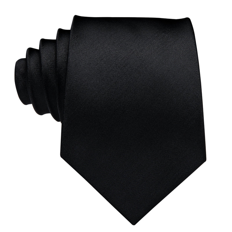 Solid Black Silk Tie - With Matching Cufflinks & Pocket Square