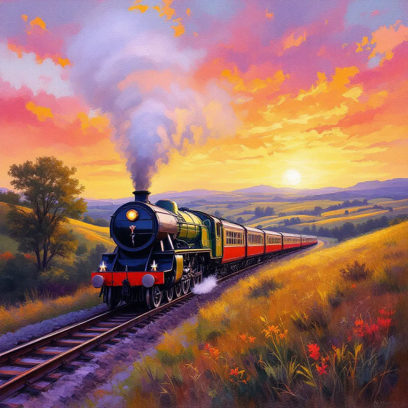 Steam Train Sunset Fine Art Print Framed