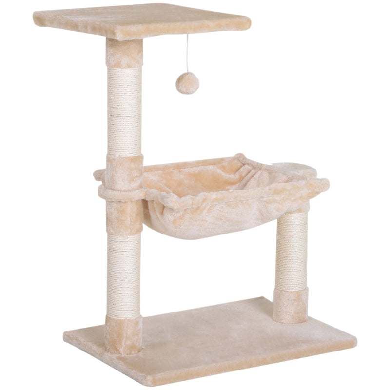 PawHut Cat Scratch Post with Bed Cat Tree for Indoor Cats Sisal Scratching Posts Hammock Kitty Activity Centre Beige