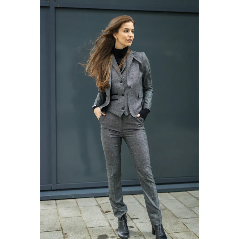 TPW51 - Women's Grey 3 Piece Prince Of Wales Check Suit