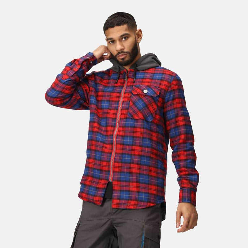 Regatta TRS205 Hooded Shirt Jacket Classic Red Check Medium