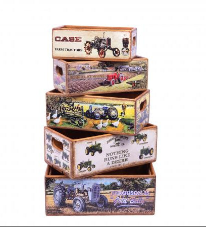Set Of 5 Vintage Tractors Storage Boxes