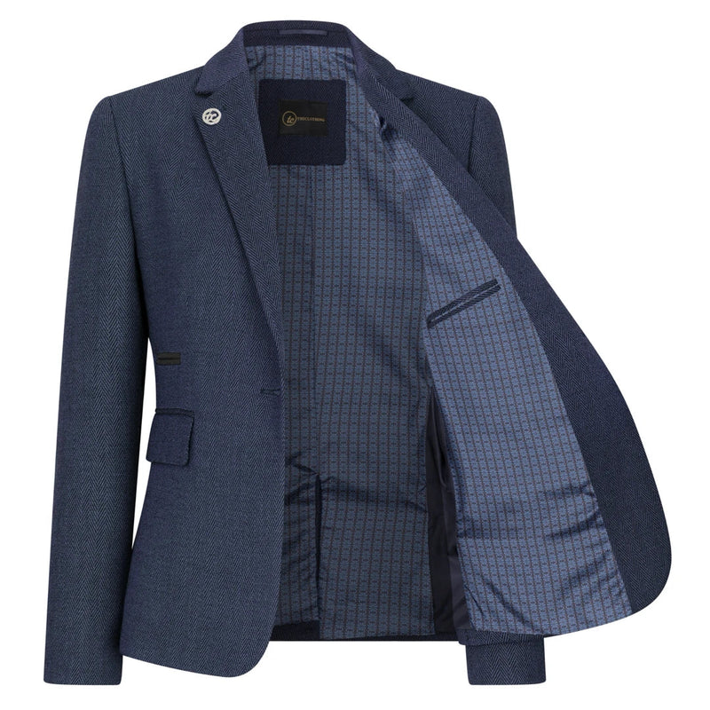 TPW-AK-04 - Women's Navy 3 Piece Herringbone Tweed Suit