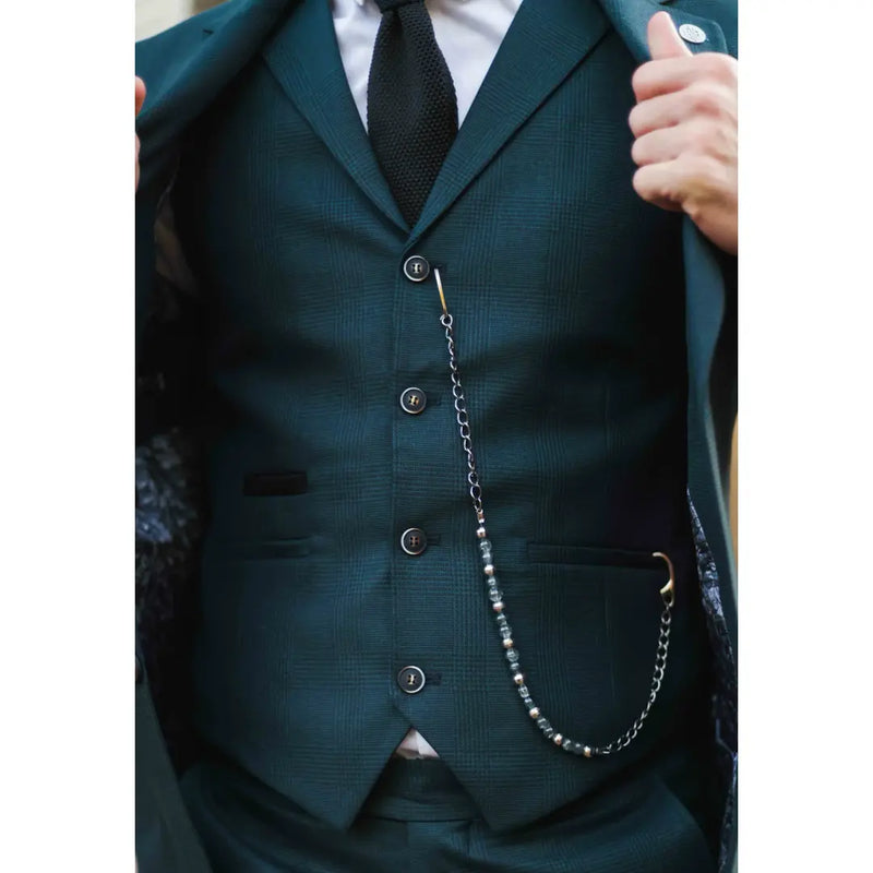 AK-07 - Men's 3 Piece Olive Check Suit