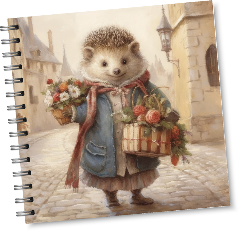 Victorian Hedgehog with Flower Square Notebook