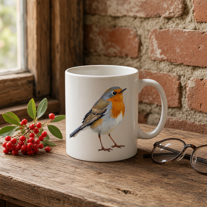 Watercolour Robin Mug in a Gift Box