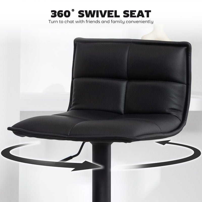HOMCOM Set of Two Modern Faux Leather Bar Stools - Black