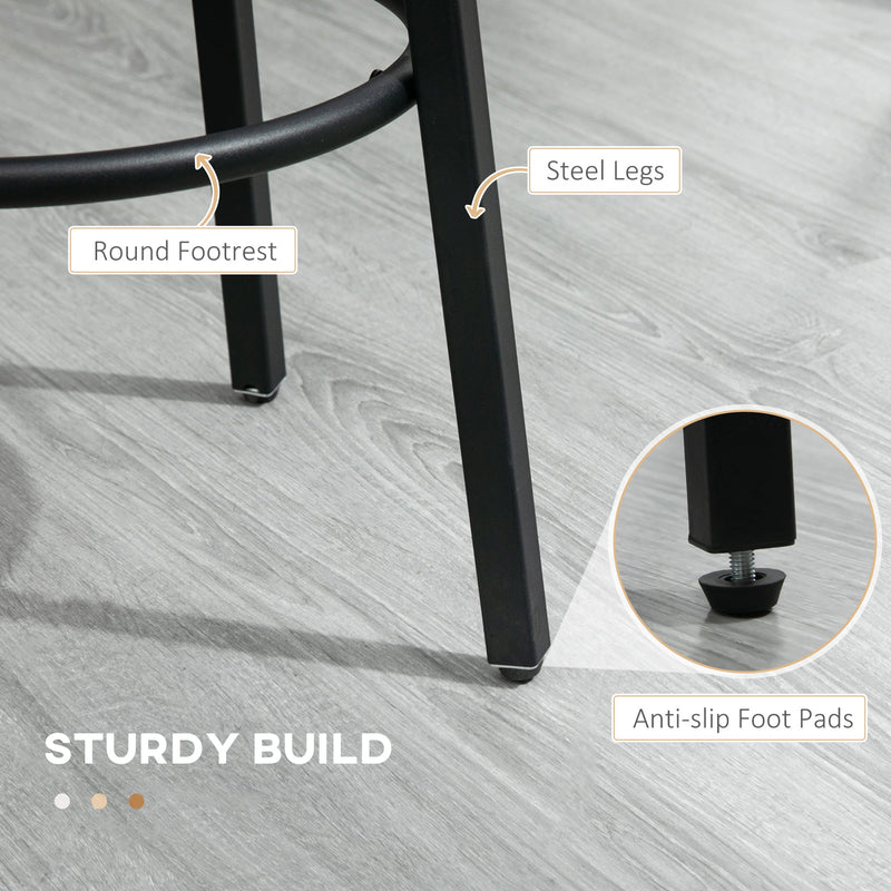 HOMCOM Bar Stools, Set of 2 Kitchen Breakfast Stools with Sturdy Steel Frame, Industrial Tall Bar Chairs, 65cm High Seat, Rustic Brown