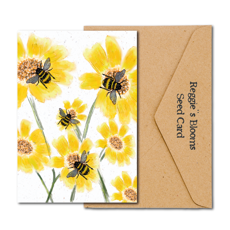 Yellow flowers and bees plantable seed greeting card by SJH Designs