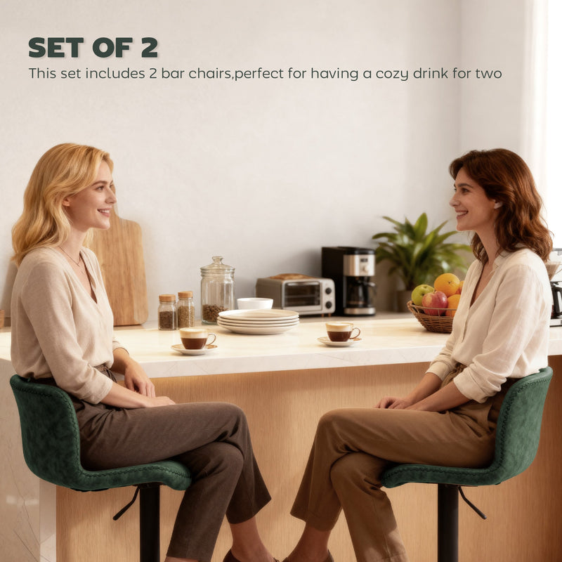 HOMCOM Bar Stools Set of 2, PU Leather Barstools with Backrest and Footrest for Kitchen, Counter, Breakfast Bar, Green