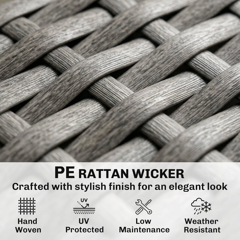 Outsunny 9 Seater Rattan Garden Furniture Corner Sofa Set, Outdoor Dining Set with Faux Wood Table, Ottoman, Cushions, Dark Grey
