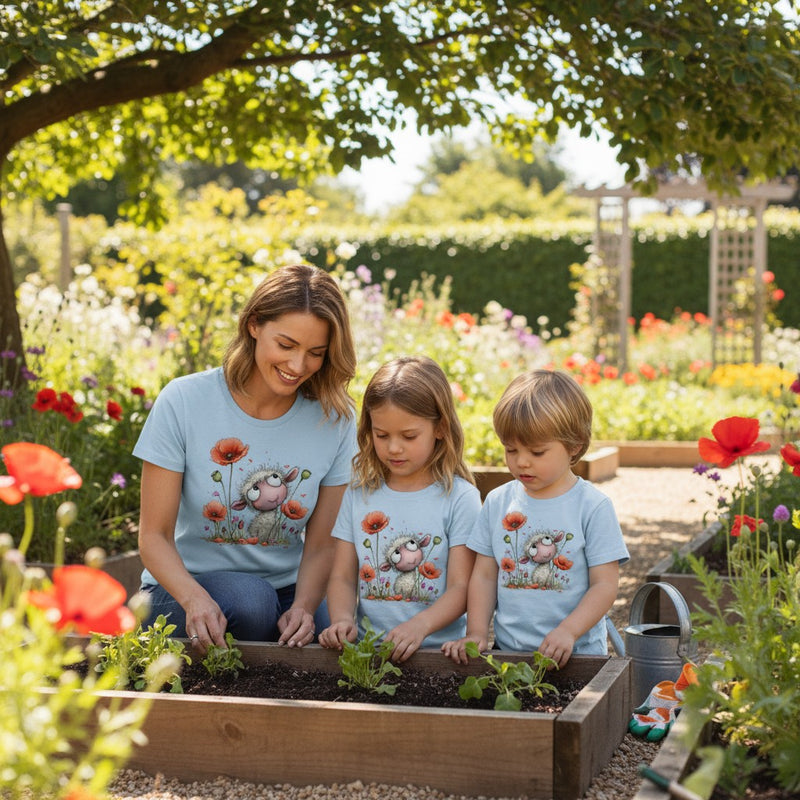 Whimsical Cute Sheep with Poppies T-Shirt