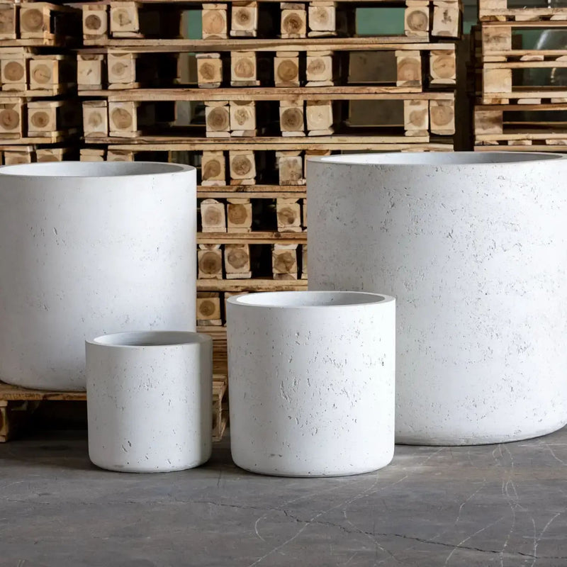 Aurella | White Mist – 30cm Medium Concrete Cylinder Planter – 13L Round Plant Pot