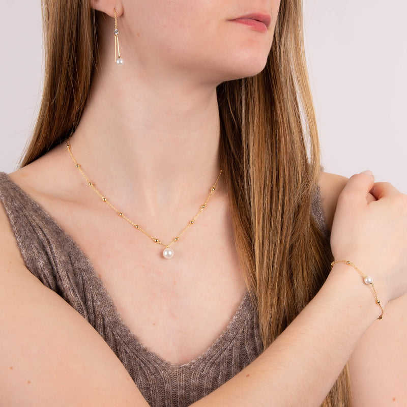 Diamonfire Station Necklace with Shell Pearl