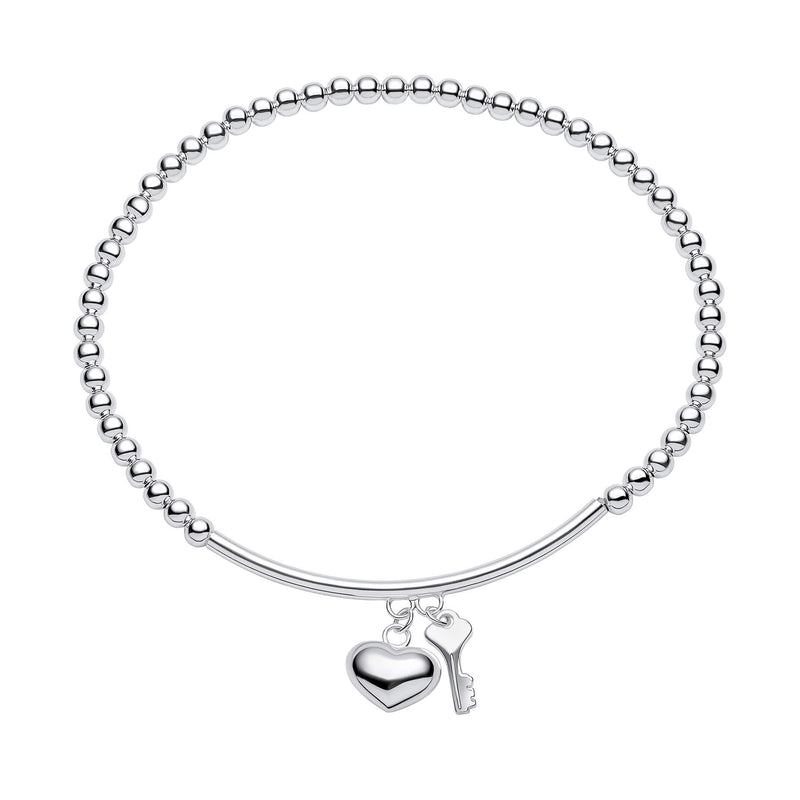 Beginnings Beaded Stretch Bracelet with Heart and Key Charms