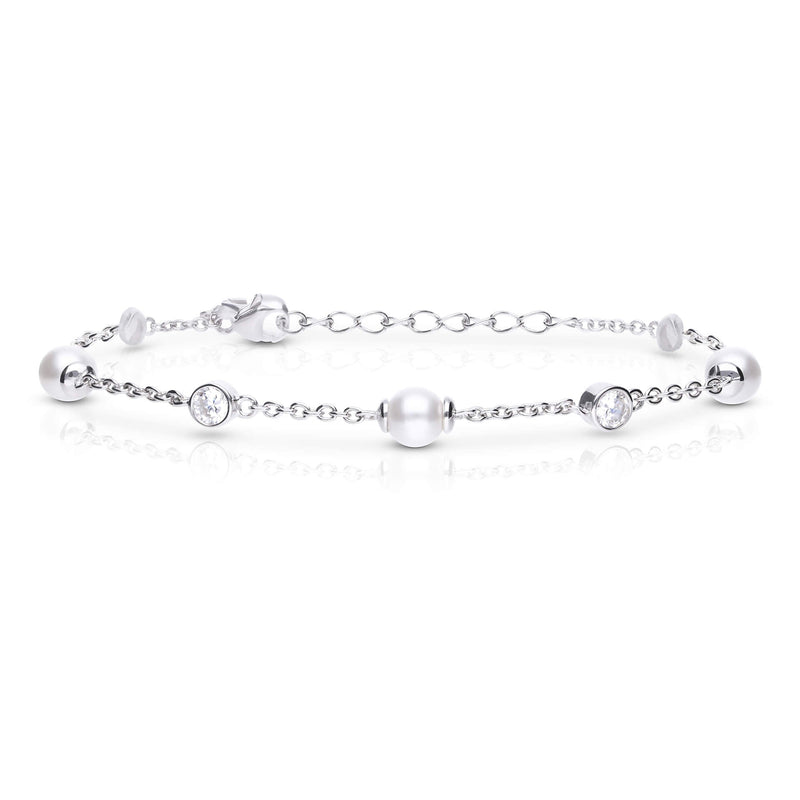 Diamonfire Alternating Shell Pearl and Zirconia Station Bracelet