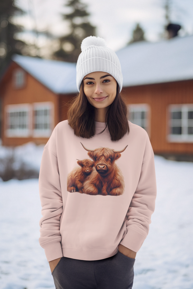 Highland Cow and Baby Organic Sweatshirt