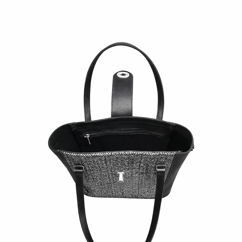 Tannery Tweed & Leather Mini Twist Lock Shopper Bag - Black
