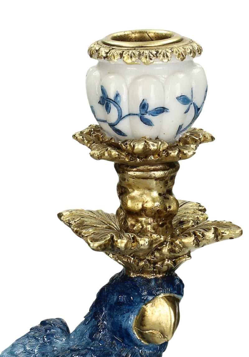 Blue Parrot Decorative Tall Candle Holder Pair 40cm