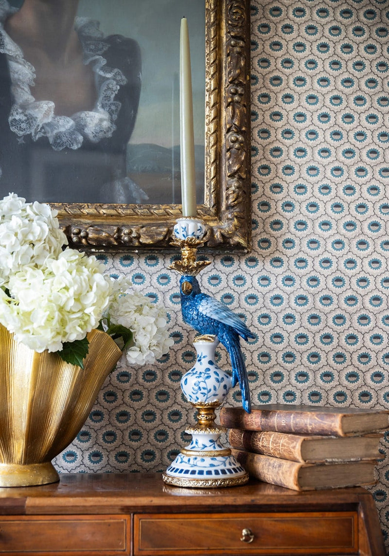 Blue Parrot Decorative Tall Candle Holder Pair 40cm