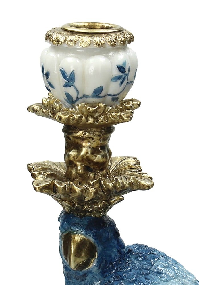 Blue Parrot Decorative Tall Candle Holder Pair 40cm