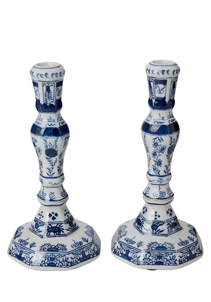 Rijksmuseum Delft Blue and White Candle Holders (Pair)