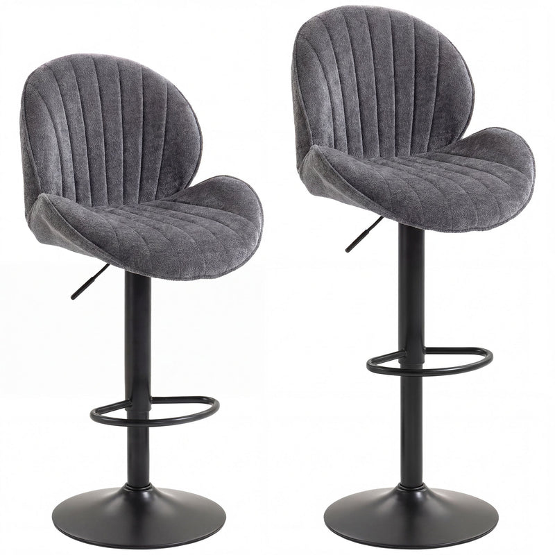 HOMCOM Bar Stools Set of 2, Swivel Barstools with Back, Adjustable Height and Footrest for Kitchen Island, Dining Room, Grey
