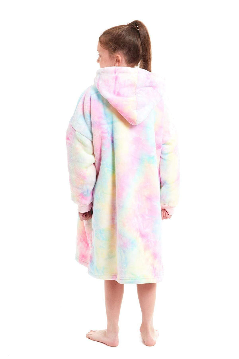 OLIVIA ROCCO Kids Oversized Hooded Fleece Blanket With Sherpa Fur Elastic Cuffs Easy-Care Sofa and Bedroom Throw