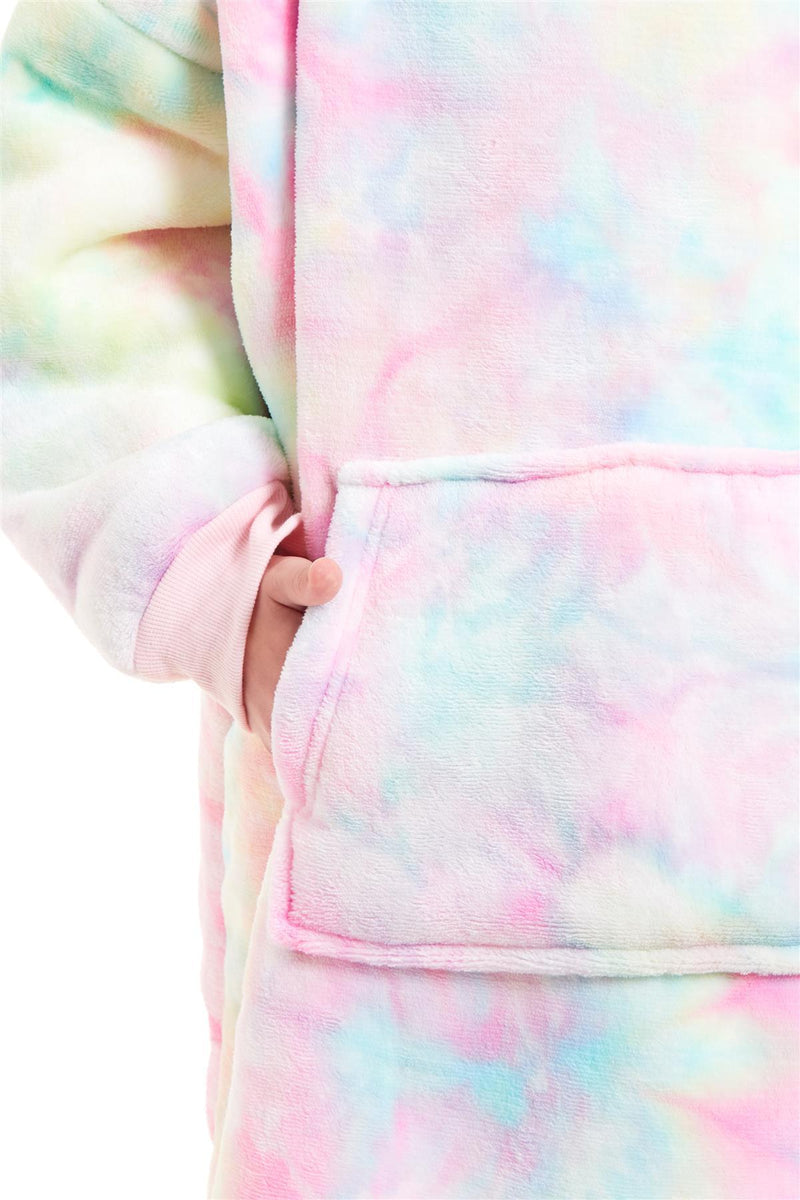 OLIVIA ROCCO Kids Oversized Hooded Fleece Blanket With Sherpa Fur Elastic Cuffs Easy-Care Sofa and Bedroom Throw