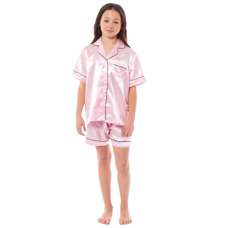 OLIVIA ROCCO Girls Satin Silk Short Pyjama Set Button Down Shirt And Loose Fitting Pants