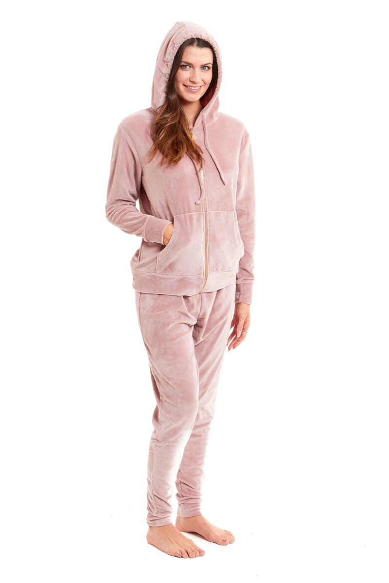 OLIVIA ROCCO Womens Hooded Velour Lounge Set With Zipped Top And Elasticated Waistband