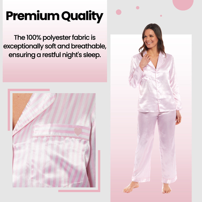 OLIVIA ROCCO Satin Silk Pyjama Set For Women With Dress Shirt Collar And Loose Fitting