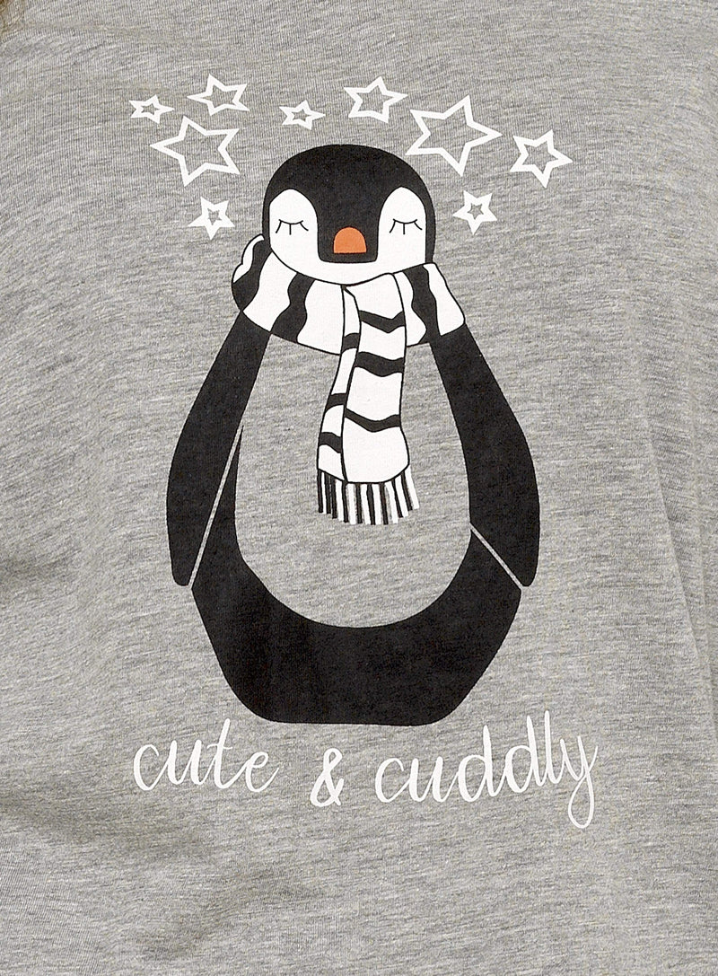 OLIVIA ROCCO Women's Penguin Stars Grey Cotton Pyjama Set Easy-Care Super Soft Sleep Set