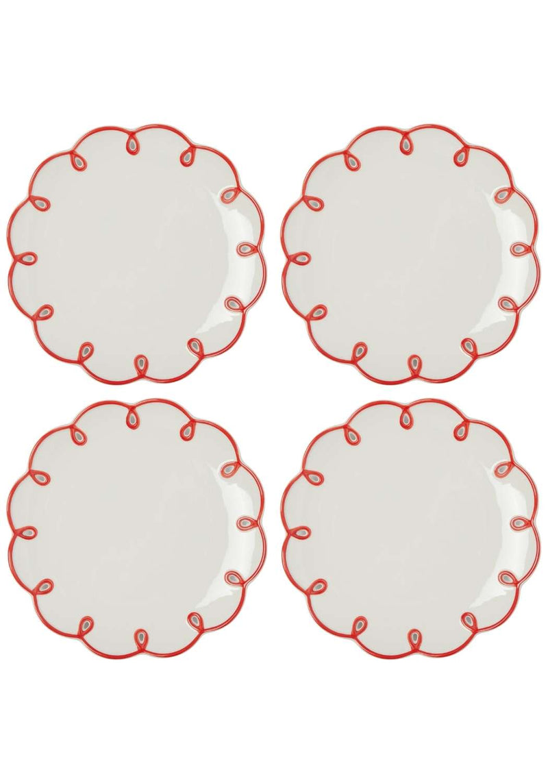 Rosy Red Scalloped Dessert Plate - Set of 4