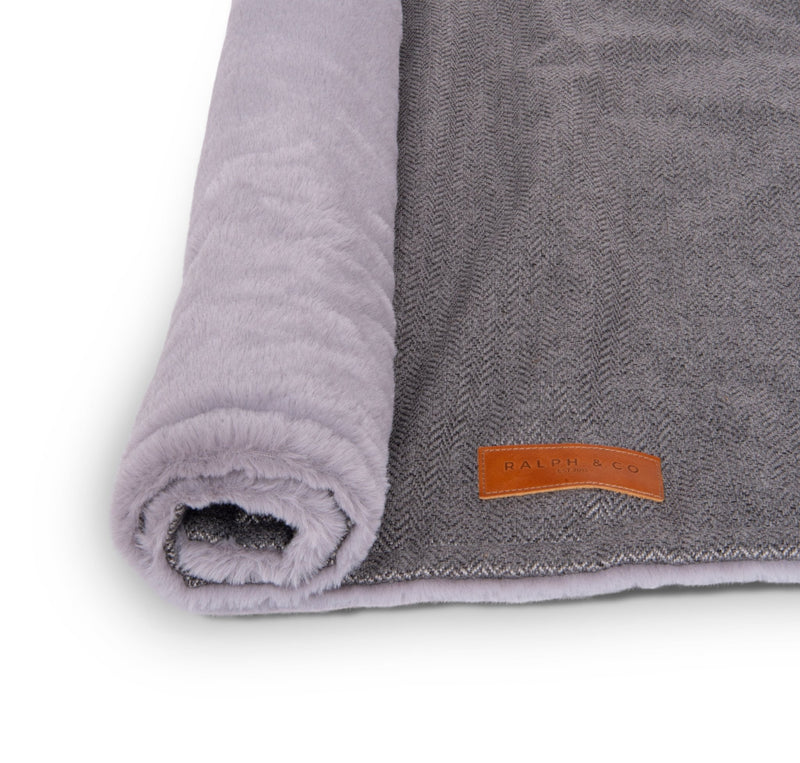 THE BALMORAL | LUXURY GREY HERRINGBONE & FAUX FUR REVERSIBLE DOG BLANKET