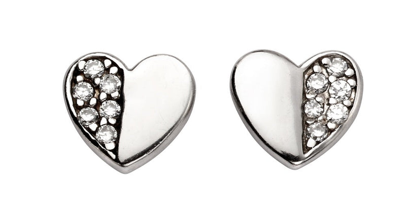 Beginnings Half Pave Cubic Zirconia Heart Stud Earrings