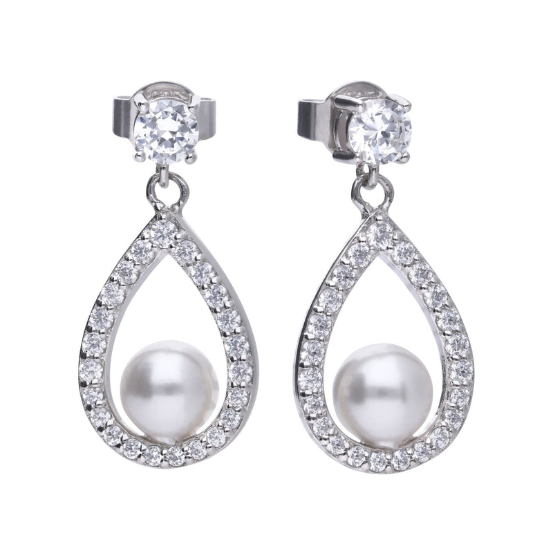 Diamonfire Open Halo Teardrop Earrings with Shell Pearl