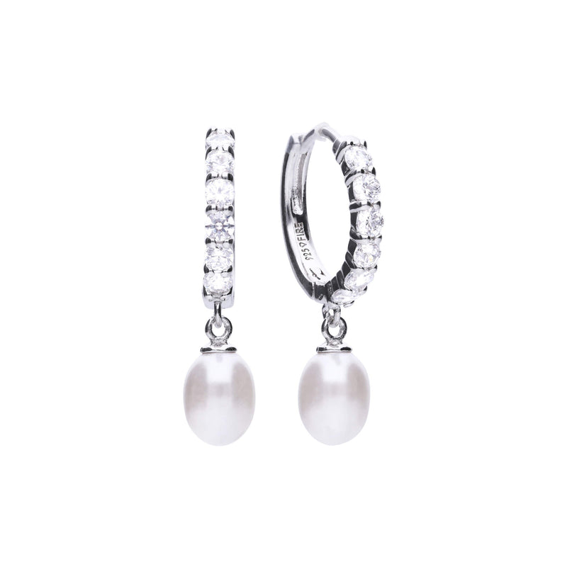 Diamonfire Pearl Drop Hoop Earrings with Pave Zirconia