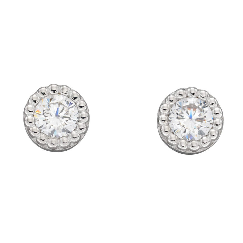 Beginnings Millegrain Edge Round Stud Earrings