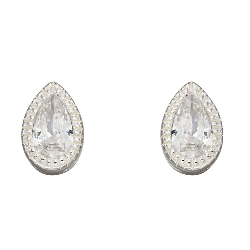 Beginnings Millegrain Edge Teardrop Stud Earrings With Cubic Zirconia