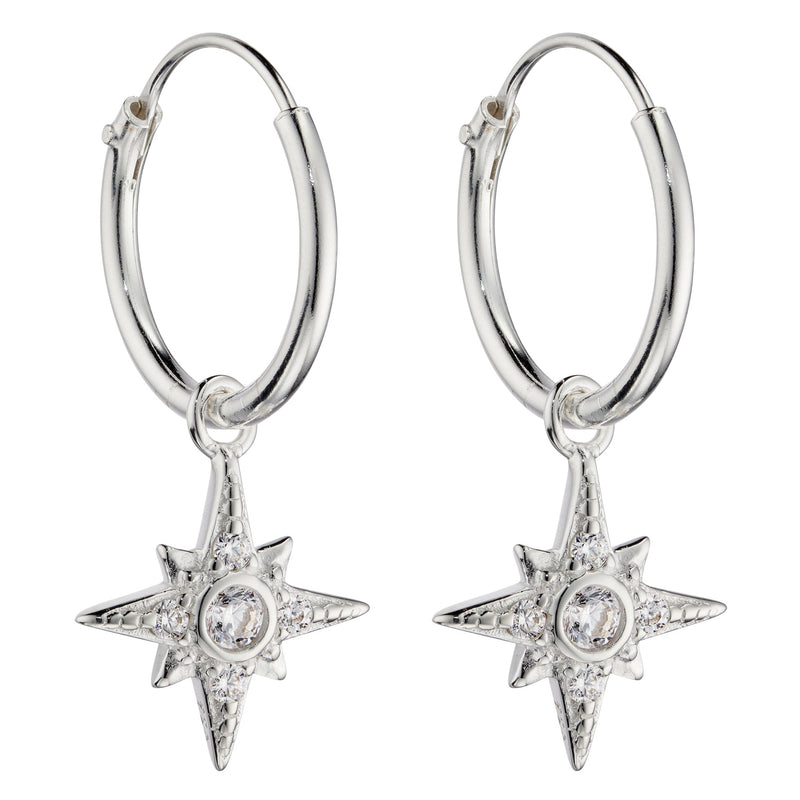 Beginnings Pave Set Cubic Zirconia Starburst Assembled Hoop Earrings