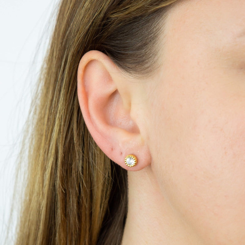 Beginnings Millegrain Edge Round Stud Earrings