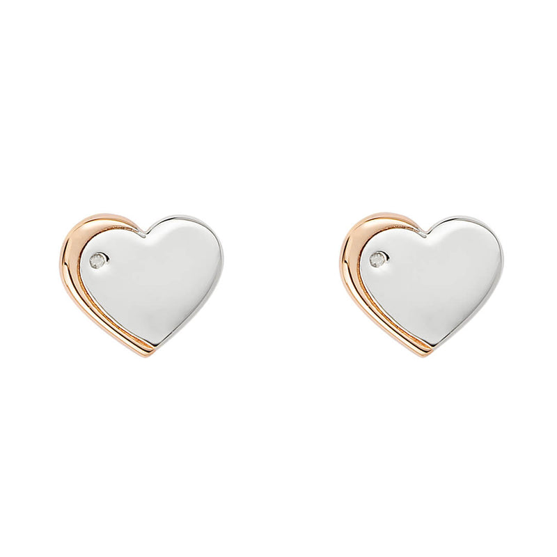 D For Diamond Rose Edge Heart Stud Earrings with Diamond
