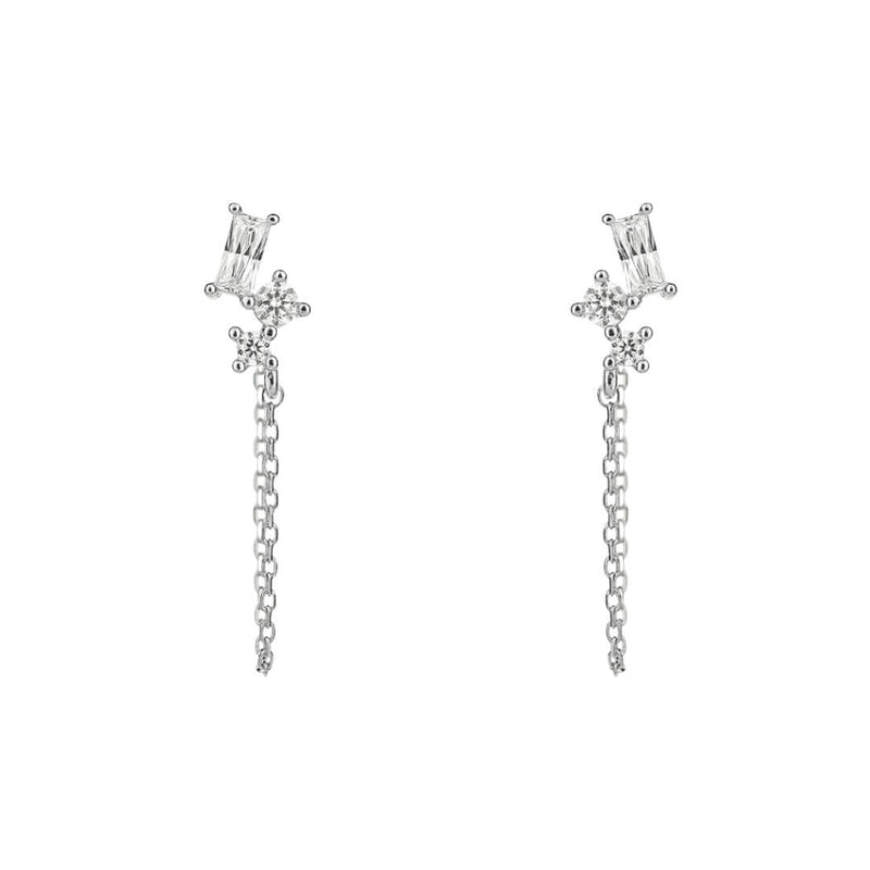 Diamonfire Baguette Zirconia Chain Stud Earrings