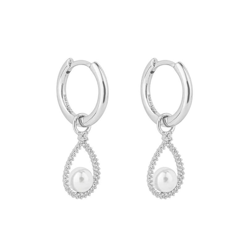 Diamonfire Pave Set Assembled Hoop Earrings with Shell Pearl