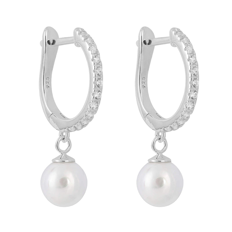 Beginnings Pave Cubic Zirconia Hoop Earrings with Pearl Drop Charm